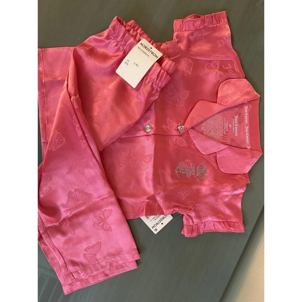 Juicy Couture Kids Satin Short Sleeve Top Pants Pajamas  Set Toddler Girl 3T New